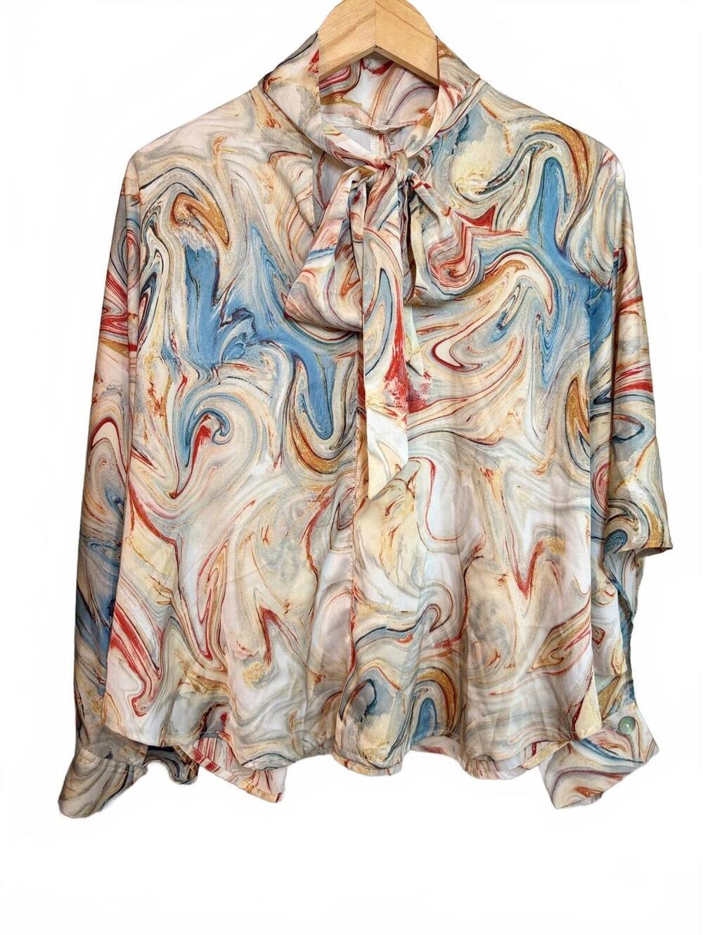 Entro Marbled Satin Pastel batwing blouse S (fits up to L)